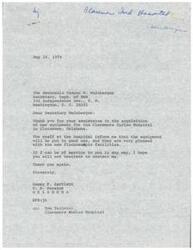 ["Senator Dewey F. Bartlett expresses gratitude to Secretary Caspar W. Weinberger for assisting in acquiring new equipment, specifically fluoroscopic facilities, for the Claremore Indian Hospital in Oklahoma. The Secretary assures that the new hospital being planned will have proper staff and equipment to serve the needs of the Indian communities. The hospital director also provides information on adding fluoroscopic facilities to the existing x-ray equipment, detailing the proposed equipment and additional items needed."]