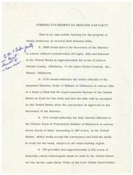 ["Senator Bartlett opened a public hearing to discuss several land transfer bills. The bills cover transferring land to various tribes in Oklahoma, with details on the amount of land and the specific tribes involved. The bills also address holding land in trust for tribes and the process for approval by the Secretary of the Interior. The documents of the bills and Executive Communications from the Department of the Interior will be included in the record."]
