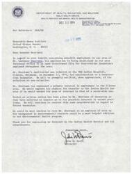 ["The document is in response to Senator Bartlett's inquiry about possible employment for Mr. Lawrence Shortman as a construction inspector at the Indian Health Service in Clinton, Oklahoma. The document states that Mr. Shortman's application is being considered and he will be notified of his selection or non-selection. The document also suggests that Mr. Shortman broaden his area of interest to improve his chances of employment. Senator Bartlett expresses his appreciation for any assistance in accommodating Mr. Shortman."]
