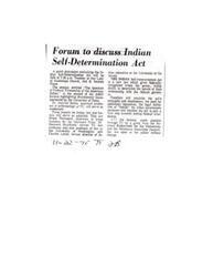 ["A panel discussion will be held to discuss the Indian Self-Determination Act, which gives federally-recognized tribes the power to determine their relationship with the federal government. The panelists will examine the strengths and weaknesses of the act, the legal definition of \"Indian,\" and whether the act is a step towards ending federal trusteeship. The discussion is part of a series of public forums on Bicentennial issues sponsored by the University of Tulsa."]
