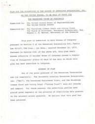 ["The plan outlines the transfer of assets of Menominee Enterprises, Inc. to the United States, to be held in trust for the Menominee Tribe of Wisconsin. The plan includes the transfer of stock, negotiations with non-Menominee certificate holders, and the execution of a trust agreement between the Tribe and the United States. The goal is to simplify the transfer process and avoid potential issues such as dissolution or violation of bond agreements. The plan will become effective unless either House of Congress passes a resolution of disapproval within 60 days."]