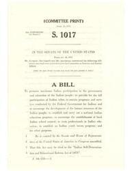 ["A bill introduced in the Senate by Mr. Jackson and Mr. Abourezk on February 26, 1973, aimed at promoting maximum Indian participation in government and education, providing for the full participation of Indian tribes in government programs, encouraging the development of human resources in Indian communities, establishing a national Indian education program, and other related purposes. The bill is titled the \"Indian Self-Determination and Educational Reform Act of 1973.\""]