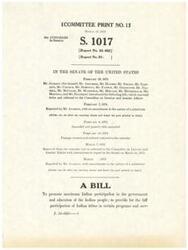 ["A committee print of the Indian Self Determination and Educational Reform Act of 1973, introduced in the Senate to promote maximum Indian participation in government and education, establish a national Indian education program, and encourage the development of human resources for Indian people. The Act recognizes the historical and special legal relationship between the Federal Government and American Indian people, and aims to transition from Federal domination of programs to meaningful participation of Indian people in planning and administration. The Act also sets a national goal to provide quality educational services and opportunities for Indian children and adults."]