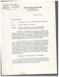 ["Senator Jackson, Chairman of the Interior & Insular Affairs Committee, provided an update on the status of S. 1017, the Indian Self-Determination and Educational Reform Act. The bill was sent back to the Committee for further consideration due to concerns raised about Part A of Title II. Efforts were made to draft amendments to address these concerns, including one that would allocate funds for special programs for Indian pupils. The amendment also proposed an increase in funding and the establishment of local committees for Indian parents. The Committee was asked to consider different alternatives, including retaining the original language, adopting the proposed amendment, or striking Part A after consulting with tribal leaders."]