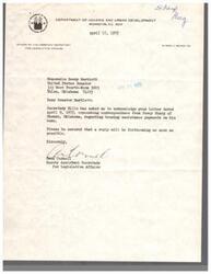 ["The document is acknowledging a correspondence from Senator Dewey Bartlett regarding a housing assistance payment issue for Percy Sharp of Okemah, Oklahoma. A reply will be provided as soon as possible."]