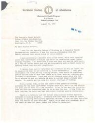 ["A Community Health Representative from the Seminole Nation of Oklahoma expresses concern to Senator Barlett about the poor quality of housing construction and repairs for Native Americans. They advocate for better workmanship, qualified contractors, adherence to plumbing codes, and more involvement from the tribe in housing projects. They also highlight the need for improved communication between agencies involved in housing programs."]