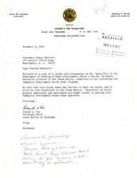 ["The document is addressed to Senator Dewey Bartlett requesting assistance in getting the Community Development Block Grant approved for the Creek Nation of Oklahoma. The document highlights issues with administrative decisions affecting tribal participation in the program and requests for priorities to be set by the applicant, funding for tribal programs in Oklahoma, and the establishment of a set-aside fund for Indian tribes within the program. The document also includes specific examples of rejected applications and discrepancies in the application process."]