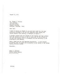 ["Senator Bartlett expresses his gratitude to Mr. Ellison and his staff for their assistance during an Indian housing field hearing in Muskogee. He credits their efforts for the success of the hearing and looks forward to working with them in the future."]