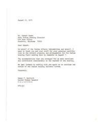 ["Senator Dewey F. Bartlett thanks Mr. Robert Bauer and his staff for their generous contribution to the planning and arrangements for an Indian housing field hearing in Anadarko. He expresses appreciation for the excellent accommodations and looks forward to working with them again in the future."]