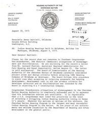["The Housing Authority of the Cherokee Nation responds to allegations of mismanagement and discrimination by Congressman Ted Risenhoover, stating that their selection process for developers is fair and non-discriminatory. They highlight their successes as the largest and most successful Indian Housing Program in the nation and welcome inspection by the Department of Housing and Urban Development. The Department of Housing and Urban Development confirms that there is no jurisdictional remedy under Executive Order 11246 for the complaint against the Cherokee Nation Housing Authority."]