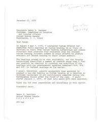 ["Dewey F. Bartlett, a United States Senator from Oklahoma, conducted field hearings on Indian housing in his state and identified problem areas that could possibly be resolved by further hearings with government agencies. He requested approval to conduct a one-day hearing on Indian housing in Oklahoma. Bartlett also apologized for a delay in responding to a request for information on Indian housing projects from the Department of Health, Education and Welfare, and referred the correspondence to the Department of Housing and Urban Development. The Department of Housing and Urban Development responded, stating that an Office of Indian Policy and Programs had been established to coordinate issues related to Indian housing, and offered assistance in answering any questions or discussing relevant issues."]