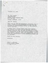 ["Mr. Paul Austin wrote to Senator Dewey F. Bartlett requesting a letter of recommendation for the position of Administrative Officer at Talihina Indian Hospital. Senator Bartlett declined, explaining that the position is governed by Civil Service rules, but assured that Austin's application will be considered. Austin expressed his desire for the position and gratitude for the Senator's past and potential future support."]