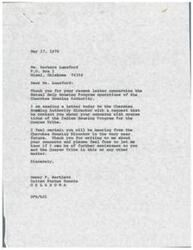 ["Barbara Lunsford wrote a letter to Senator Dewey Bartlett expressing concerns about the Indian Housing Program for the Quapaw Tribe. Senator Bartlett responded by contacting the Cherokee Housing Authority Director to address Lunsford's concerns and clarify the rules and regulations of the program. Lunsford had raised questions about the fairness and consistency of the program, and sought assistance in getting answers and resolving issues."]