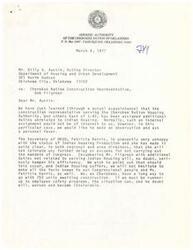 ["The Housing Authority of the Cherokee Nation of Oklahoma is requesting that the Department of Housing and Urban Development reconsider assigning additional duties to their construction representative, Bob Pilgreen, which are unrelated to Indian Housing. They express concern that this will hinder his efficiency and delay Indian Housing Production. They urge for Pilgreen to be relieved of these routine duties to prioritize Indian Housing Programs."]