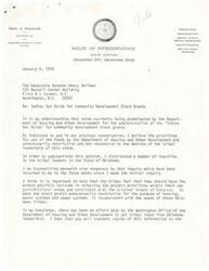 ["The document is a letter written by Neal A. McCaleb to Senator Henry Bellmon regarding the rules for the administration of the \"Indian Set Aside\" for community development block grants. McCaleb believes that the priorities set by the Department of Housing and Urban Development are too restrictive and not in line with the desires of tribal leaders in Oklahoma. He has collected responses from tribal leaders expressing the need for more flexibility in selecting project priorities. McCaleb urges Senator Bellmon to transmit this information to the appropriate persons in the Department of Housing and Urban Development for consideration in the preparation of the rules. The document also includes responses from tribal leaders outlining their high-priority needs for projects such as street improvements, water systems, housing rehabilitation, and more."]
