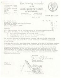 ["The Housing Authority of the Kiowa Tribe of Indians is facing issues with substandard construction in their housing units. They have requested an inspection team from the Department of Housing and Urban Development to assess the conditions of their homes and make necessary corrections. The enclosed documents detail the deficiencies found in the units inspected and the repairs needed, such as replacing faucets, resealing exterior openings, and reinstalling sub-flooring. The Housing Authority is struggling to collect payments and evict non-paying tenants due to the poor construction of the homes."]