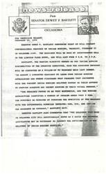 ["Senator Dewey F. Bartlett announced he will conduct congressional hearings on Indian housing in Oklahoma City on February 12. The hearings will focus on resolving issues with the current Indian housing delivery system and may lead to necessary legislation. Witnesses from various government agencies will testify at the hearings."]