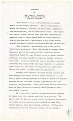 ["Senator Dewey F. Bartlett discusses the unique relationship between Indian people and the Federal government, particularly in regards to federal housing programs. He highlights the challenges faced by Indian tribes in accessing and adapting federal housing programs to their needs. He also discusses past efforts to coordinate agency activities and improve housing conditions for Indian people. Bartlett emphasizes the importance of establishing fixed production levels, enforcement procedures, and lead agency responsibility in future agreements to ensure better housing for Indian people. He also mentions recent legislative changes that aim to improve tribal housing programs but notes that federal agencies still play a significant role in funding and assisting in the development of Indian housing projects. He calls for improvements in the federal agency bureaucracy to speed up the pace of the national Indian housing effort. The purpose of the hearings is to gather testimony from tribal leaders and housing authority representatives on efforts to provide safe and decent housing to tribal members, with a focus on the situation in the State of Oklahoma."]