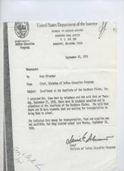 ["The Chief of the Division of Indian Education Programs contacted Mrs. Emma Hart regarding enrollment at the Institute of the Southern Plains. There were 35 students enrolled and in attendance, with 34 more waiting for transportation. Mrs. Hart mentioned that there was a lack of funding for transportation, food, and supplies, but the school had started on September 18, 1978."]