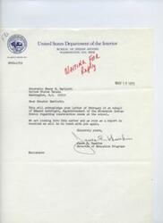 ["A letter from the Bureau of Indian Affairs in response to a request for construction needs at Riverside Indian School. The Bureau is looking into the matter and will provide a report soon. Signed by James E. Hawkins, Director of Education Programs."]