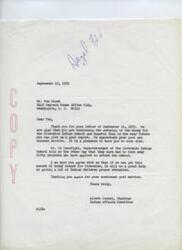 ["A letter from Albert Connel, the Chairman of the Indian Affairs Committee, thanking Tom Steed for his efforts in securing funding for the Riverside Indian School. The second text is a letter from the Riverside Indian School updating Connel on their building program progress and the selection of an architectural firm. The third text is a letter from the Anadarko Chamber of Commerce to Dewey F. Bartlett, updating him on the status of the Riverside Indian School and the city's designation as the \"Indian Capital of the Nation.\""]