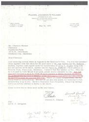 ["The text is a letter from Charles A. Johnson, an attorney at PHIPPS, JOHNSON & HOLMES, to Clarence Warner, Chairman of the Republican Party. In the letter, Johnson discusses membership payments for the Governor's Club, including checks for Dr. Guy Hudson, Dr. Kathryn Hudson, Larry T. Hughes, and James R. Eatherly. Johnson also includes a check for $100.00 made payable to Dewey Bartlett for Senate, on behalf of David Beard. Johnson mentions that Beard is the Executive Vice-President of Ponca City Savings and Loan. Johnson expresses hope for more memberships in the future."]