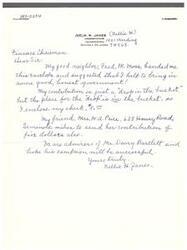 ["The text is a letter from Mrs. M.W. Janes, an attorney, enclosing a contribution for a political campaign and mentioning a friend who also wishes to contribute. Mrs. Janes expresses support for the campaign and hopes for its success."]