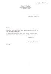["Dewey F. Bartlett expresses gratitude to the recipient for their generous contribution to The Oklahoma Committee and thanks them for their friendship and support."]