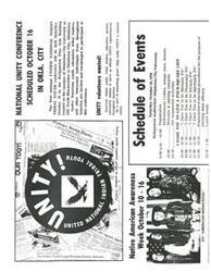 ["The document discusses the upcoming United National Indian Tribal Youth conference scheduled for October 16 in Oklahoma City, aiming to promote unity among Native American youth. The conference will include various activities and sessions on mental, physical, social, and spiritual fitness, as well as election procedures. XIT, a musical group, will also be performing. The conference aims to address social issues and build a better America through fellowship and positive action."]