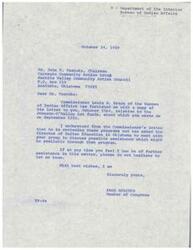 ["The document is a series of correspondence regarding the Johnson-O'Malley Act funds and education for Native American children. The Bureau of Indian Affairs is reviewing programs and offering assistance to the Carnegie Community Action Group in Oklahoma. The Act provides financial assistance for the education of Indian children residing on Indian-owned tax-exempt land. The funds are administered by the Bureau of Indian Affairs and the respective States, with eligibility based on need and negotiated plans. Urban Indians are not typically included in the program due to limited resources and the higher proportion of Indian populations in rural areas. The Director of Indian Education in Oklahoma is available to discuss the program and eligibility requirements with the group."]
