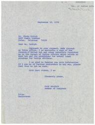 ["The document is a letter written by PAGE BELCHER, a Member of Congress, to Mr. Glove Zotigh in response to a request for information about the Johnson-O'Malley Act and its provisions for school lunch programs for Indian children. PAGE BELCHER provides the requested information and offers further assistance if needed."]
