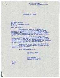 ["In response to a petition from employees at the Concho School in Oklahoma, the Bureau of Indian Affairs investigated the administration of the school and found no irregularities or improprieties by the Superintendent. The committee established by the Bureau found that complaints were based on misunderstandings or lack of information, and that the Superintendent had shown dedication and ingenuity in dealing with problems at the school. Congressman Page Belcher forwarded the results of the investigation to Mr. Henry Ahtone, assuring him that further investigation could be requested if needed."]