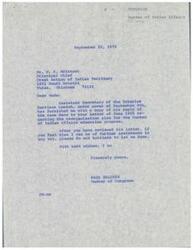["The document consists of a series of letters regarding the reorganization of the Bureau of Indian Affairs' education program. The Assistant Secretary of the Interior addresses concerns raised by Chief McIntosh and Congressman Belcher about the regionalization plan, emphasizing the need for consultation with Indian leaders before implementing any changes. The Assistant Secretary also expresses the Department's commitment to decentralization, flexibility, and local input in improving the education program."]