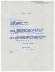 ["Congressman Page Belcher is in communication with the Bureau of Indian Affairs regarding the situation at Chilocco Indian School. He has received letters and is keeping Mr. Haynie informed about the developments. The Council of American Indians has also expressed support for the Commissioner of Indian Affairs in handling the situation at Chilocco School."]