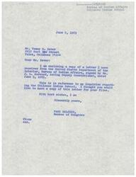 ["The document is from Page Belcher, a Member of Congress, to Tommy R. Sever regarding the Chilocco Indian School. Belcher mentions receiving letters from the Bureau of Indian Affairs regarding the school and the possibility of contracting with a private organization for its operation. Belcher assures Sever that he will be closely monitoring the situation and will provide updates as more information becomes available. Additionally, there is a handwritten note at the end of The document expressing support for Indian schools and the belief that they provide important education and discipline for students."]