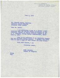 ["Congressman Page Belcher is in contact with the Bureau of Indian Affairs regarding the situation at Chilocco Indian School and the possibility of contracting with a private organization for its operation. The alumni association and faculty members deplore and condemn the proposal to contract educational services without consulting Indian people in high tribal positions. Congressman Belcher assures that he will do everything he can to keep the school and will provide updates on the matter."]