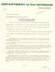 ["Assistant Secretary of the Interior Harrison Loesch has ordered the immediate replacement of the Superintendent and Principal of the Chilocco, Oklahoma, Indian school due to allegations of mistreatment of students. A BIA education team found that students had been handcuffed for long periods and subjected to physical punishment. The FBI has been requested to investigate possible criminal violations. Mr. Loesch is also planning to visit the school personally. The Superintendent and Principal have been reassigned temporarily while the investigation is ongoing."]