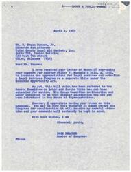 ["The document is a letter from E. Bryan Henson, Jr., Director and Attorney of the Tulsa County Legal Aid Society, expressing support for Senator Walter F. Mondale's bill, S. 1291, which aims to increase appropriations for legal services and establish a Legal Services Program. The document is addressed to Congressman Page Belcher, who acknowledges the support and promises to consider the proposal when it comes before Congress. The document highlights the importance of providing comprehensive legal services to the poor to ensure equal administration of justice."]
