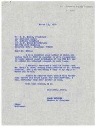 ["The document is a series of letters regarding S. 2182, a bill related to loan guarantees for hospitals. Mr. Eddie and Mr. Rose are advocating for an amendment to the bill to extend interest payment provisions to loans placed under the HUD Act. Congressman Page Belcher responds to their letters, explaining the status of the bill and advising them to contact Oklahoma's senators for further action. Belcher also forwards Mr. Rose's letter to Chairman Ralph Yarborough for consideration. Mr. Eddie expresses concerns about the financial burden on St. Anthony Hospital due to high interest rates on loans, highlighting the hospital's charitable work and the pressures it faces."]