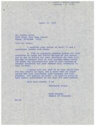 ["Hayden Brown wrote to Congressman Page Belcher expressing opposition to Bill S 3526, which he believes is not good for working men and women. He is asking for support in voting against the bill and emphasizes the need for strict laws and enforcement to control drug abuse. Congressman Belcher responded, acknowledging Brown's views and assuring that the bill will receive careful attention if brought before the House. Belcher agrees with the need for stiff laws for drug control and mentions that legislation has been introduced in Congress for this purpose."]
