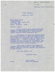 ["The document is a letter from Congressman Page Belcher to Charles Murphy, DRIVE Director of Teamsters Joint Council #92, regarding Murphy's opposition to the Emergency Public Protection Act (S. 3526). Belcher mentions that no action has been scheduled on the measure and that it is unlikely to be enacted during the current session of Congress. He assures Murphy that his comments will be kept in mind if the measure comes before Congress for consideration. Murphy had previously written to Belcher asking him to vote against S. 3526 on behalf of organized labor in Oklahoma."]