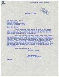 ["Richard L. Sifers, a resident of Oklahoma, wrote to Congressman Page Belcher expressing his support for the Jacobs-Javits Bill, which authorizes funds for medical research in artificial kidneys and transplants. Sifers, who currently uses an artificial kidney, emphasized the importance of such research in saving lives and improving quality of life. Congressman Belcher acknowledged Sifers' letter and informed him that it would be forwarded to Congressman John N. \"Happy\" Camp, who represents Sifers' district. Congressman Belcher assured Sifers that Congressman Camp would keep him informed on the progress of the bill."]