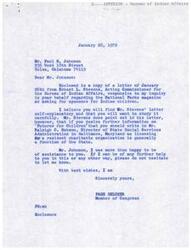 ["Mr. Paul H. Johnson reached out to Page Belcher, a member of Congress, regarding an ad in National Parks Magazine for sponsoring Indian children. Belcher contacted the Bureau of Indian Affairs and the National Park Service to gather information on the program. The Bureau of Indian Affairs recommended contacting the State Social Services Administration in Maryland for further information. Belcher provided Johnson with updates and assistance throughout the process."]
