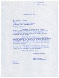 ["The Mayor of Arkansas City, Kansas, Erwin E. Knocke, wrote to the Bureau of Indian Affairs and Congressman Page Belcher regarding a promised $75,000 planning grant for the Chilocco Indian School. The Bureau of Indian Affairs stated that no money had been requested for off-reservation boarding schools pending the results of a study, and the planning funds for Chilocco were omitted from the budget until the results of the study were evaluated. The Mayor expressed disappointment at the delay in funding for Chilocco, highlighting the school's importance to the community."]