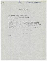 ["George V. Labadie, an attorney at law, sends a brief to Page Belcher, M.C., requesting his feedback. Belcher promises to review it after returning to Washington. Labadie also sends copies to other members of the Oklahoma delegation and requests strong support. Belcher is thanked for his assistance, and Labadie sends best wishes for a Merry Christmas and a Happy New Year."]