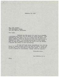 ["The document is from Congressman Page Belcher to Mrs. Loie Gaither regarding her claim with the Bureau of Indian Affairs. Belcher enclosed a copy of a letter from the Bureau of Indian Affairs explaining the per capita payments to Choctaw and Chickasaw Indians. He offers to help if things are not resolved soon and mentions that his wife, Gladys, sends her regards. The Bureau of Indian Affairs acknowledged receiving the letter and stated that they have sent a response to Gaither explaining the payments. They also mentioned forwarding her letter to the Area Director for further action. Another letter from Gaither to Belcher is included, where she requests information on her coal mine claim."]