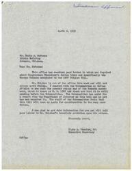 ["The document discusses correspondence related to Indian affairs and specific bills related to the Five Civilized Tribes of Oklahoma. The document inquires about the George Schwabe amendment to the 1947 Stigler Bill and the status of various bills in Congress. It also mentions efforts to appoint individuals to post office positions and requests for information and assistance from Congressman Page Belcher. Additionally, it outlines recommendations made by the Tribal Council of the Five Civilized Tribes for various bills in Congress."]
