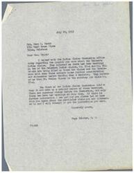 ["Mrs. Mary L. Hatch inquired about the progress of the Delaware Indian claims to Congressman Page Belcher. The Indian Claims Commission had hearings on two of the claims, No. 27-A and No. 241, with briefs being filed and further consideration needed before a decision is made. The Commission does not provide printed reports of the hearings, but Congressman Belcher offered to provide more information if needed."]