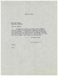 ["Mr. John DeRoin from Red Rock, Oklahoma wrote to Congressman Page Belcher about his land rental money being held by the Pawnee subagency. Congressman Belcher forwarded the letter to the Bureau of Indian Affairs, who are looking into the situation and will provide an explanation soon."]