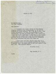 ["The document is a letter from Page Belcher, a congressman from Oklahoma, responding to a letter of disappointment from Ernest Hunt regarding the appointment of a new Commissioner of Indian Affairs. Hunt and other Oklahoma Indians had supported Harry J.W. Belvin for the position, but Glenn L. Emmons was appointed instead, causing disappointment and protests. The Oklahoma Indians felt that promises made to them regarding the appointment had not been kept, and they requested that Belvin be appointed as an assistant to the new commissioner. The document includes a newspaper clipping reporting on the Kiowa Indians' protest of Emmons' appointment."]